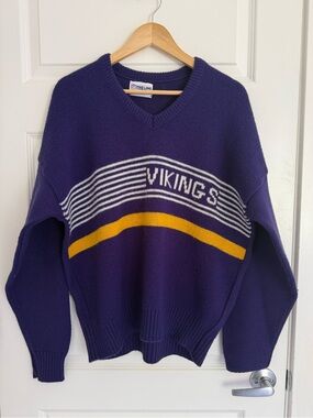 Vintage 80s NFL Minnesota Vikings Wool Sweater Cliff Engle Men’s Large V Neck